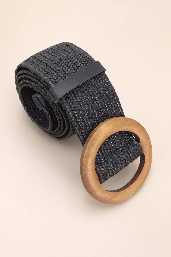 102592 Wooden Buckle Stretch Belt - Black