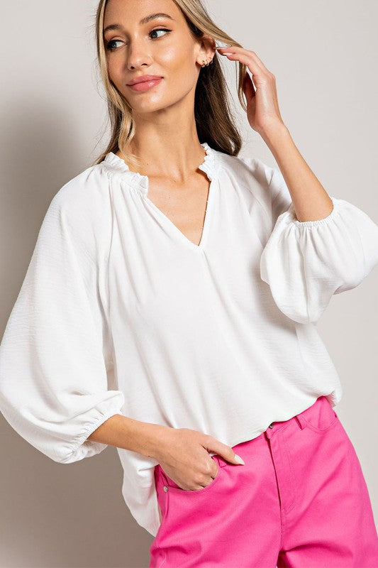 102737 Ruffled Puff Blouse-White