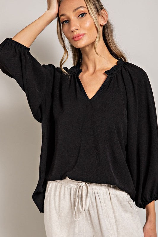 102735 Ruffled Puff Blouse-Black