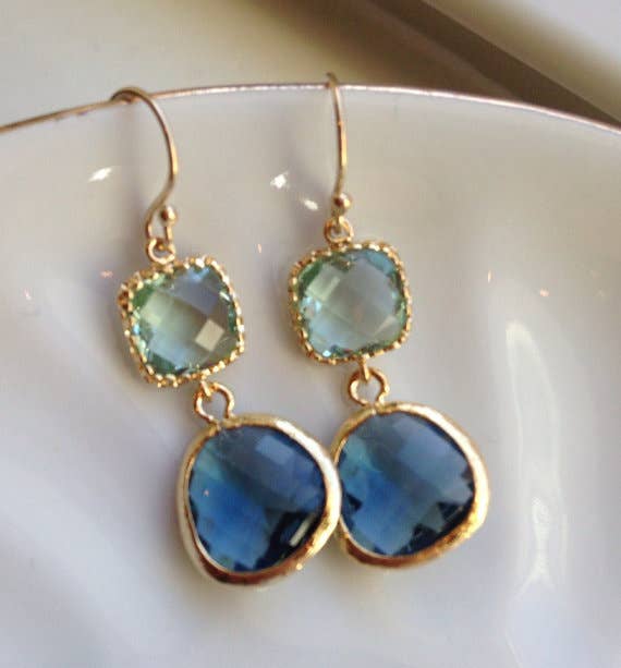 Sapphire Glass Gold Plated Earrings