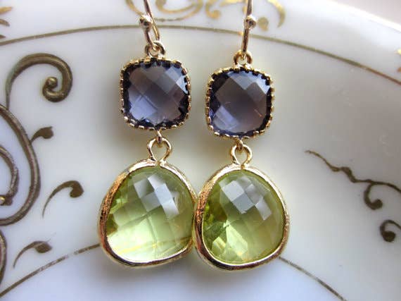 Peridot Earrings Tanzanite Gold Plated