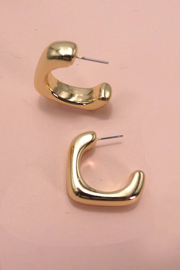 102883 Puffy Square Hoop Earrings-Gold