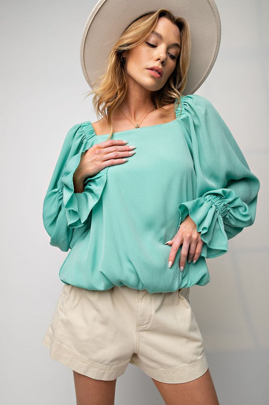 2501-038 Square Neckline Bubble Sleeve Top