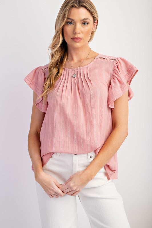 2501-040 Wing Sleeve Pleated Top