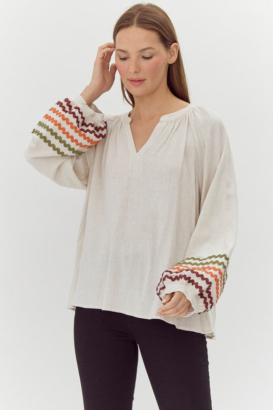 102044 Linen Long Peasant Sleeves Top