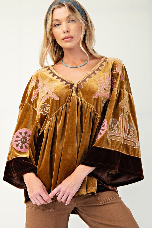 102678 Embroidered Velvet Tunic-Brown