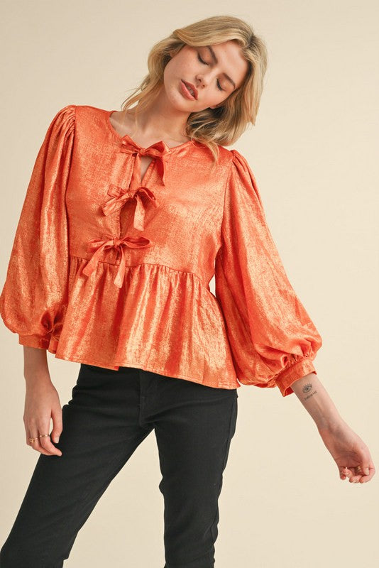 102048 Metallic Bow Ties Top - Orange