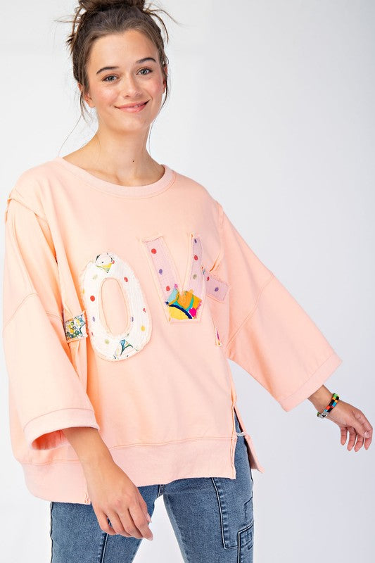 2501-036 Love Patch Terry Pullover-Peach