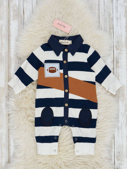 08982 Football Stripe Long Sleeve Polo Romper