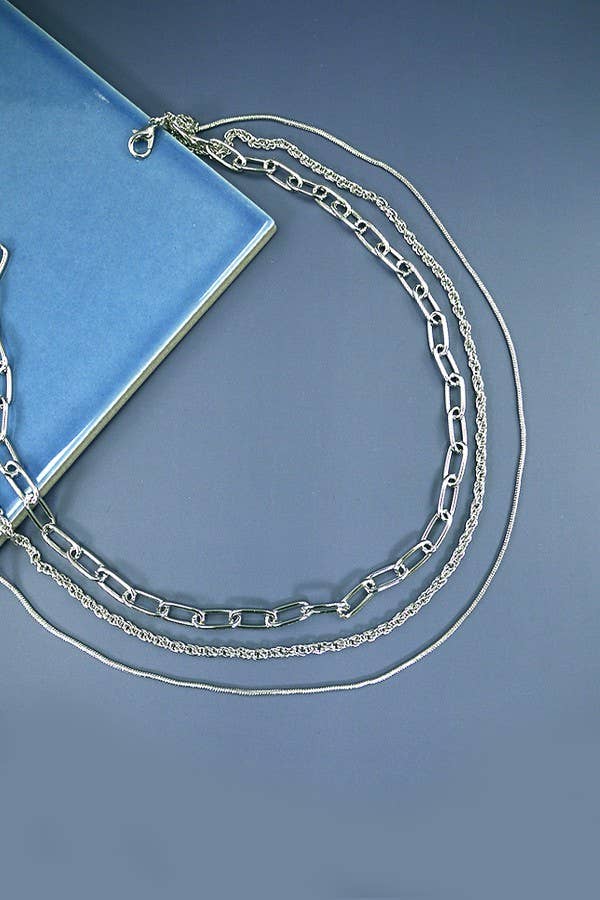 102831 Multi Layer Chain Necklace-Silver