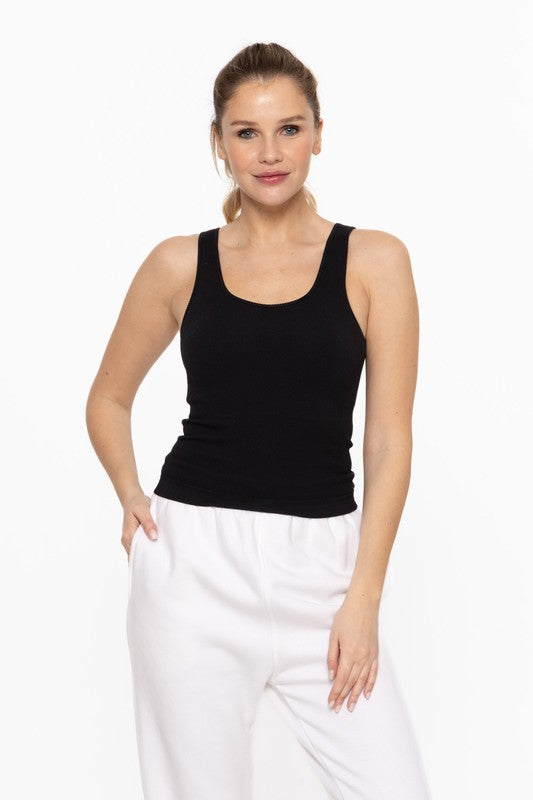 2501-021 Seamless Ribbed Tank Top - Black