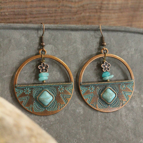 101922 Turquoise Nugget Copper Hoop Earrings