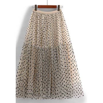 101748 Polka Dot Midi Skirt-Beige