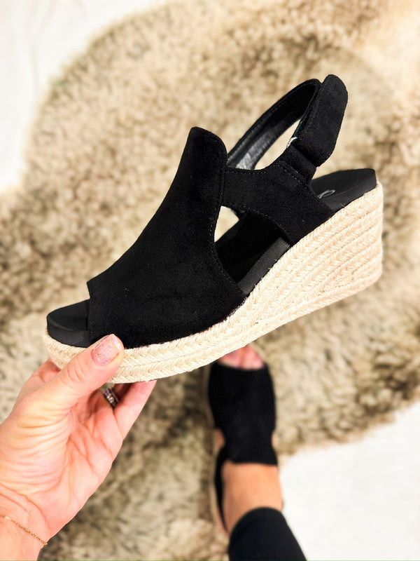 102656 Corkys Black Faux Suede Pose Wedge