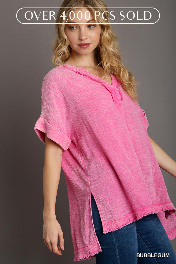 2501-050- Bubblegum- Mineral Wash Gauze Tunic