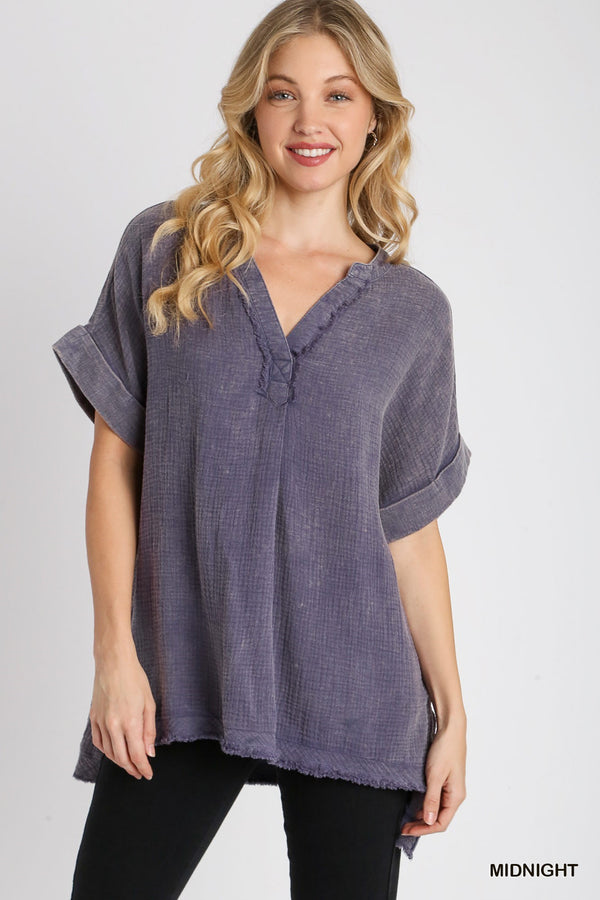 2501-051- Midnight- Mineral Wash Gauze Tunic