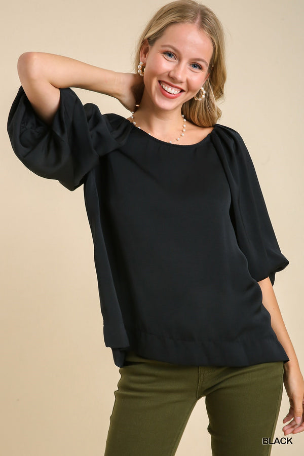 102702 Washed Satin Round Neck Top