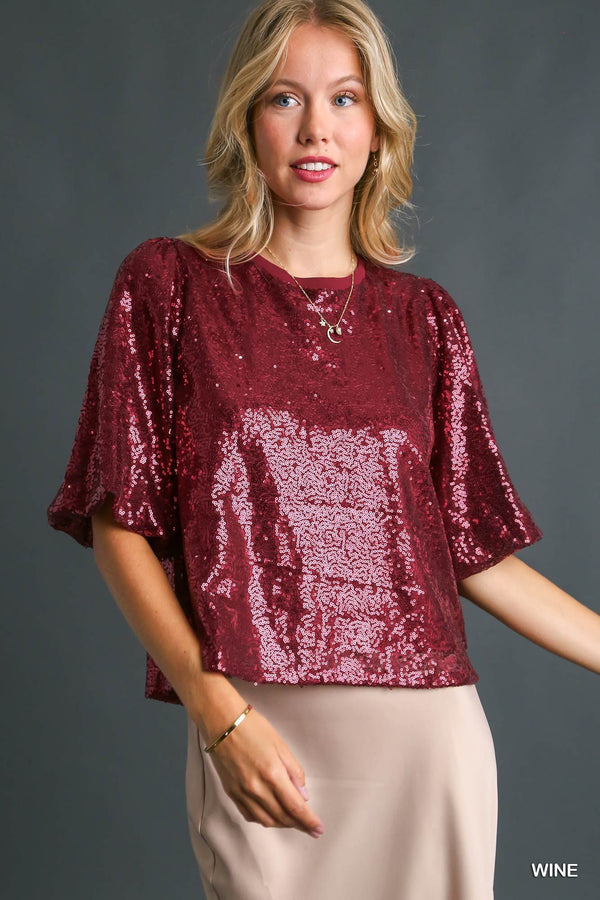 102705 Sequin Short Sleeve Top