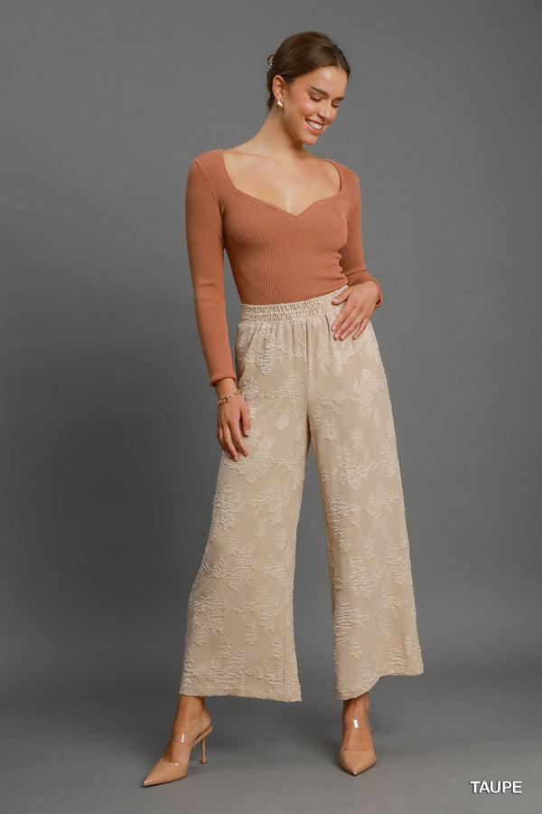 102333 Floral Burnout Wide Leg Pants