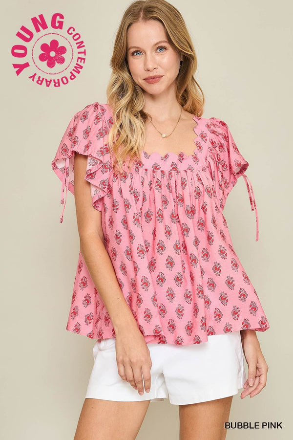 2501-053-Printed Baby Doll Top