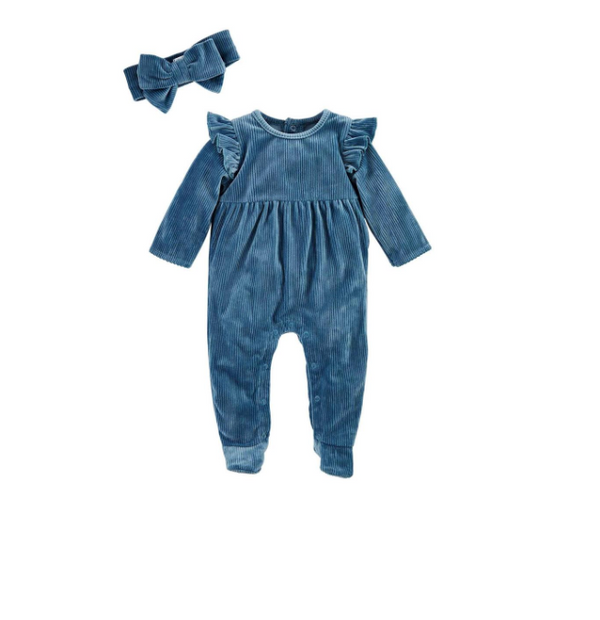 09590 Blue Velour Sleeper & Headband Set