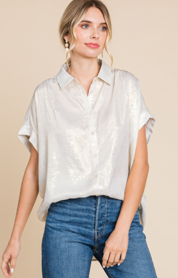 101479 Metallic Button Up - Pearl