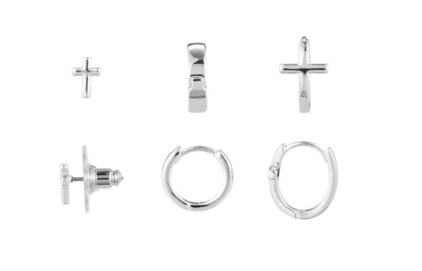 102610 Dainty Cross Earrings - Silver