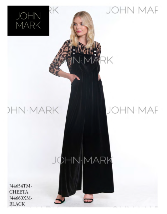 102622 Black Velvet Wide Leg Jumpsuit