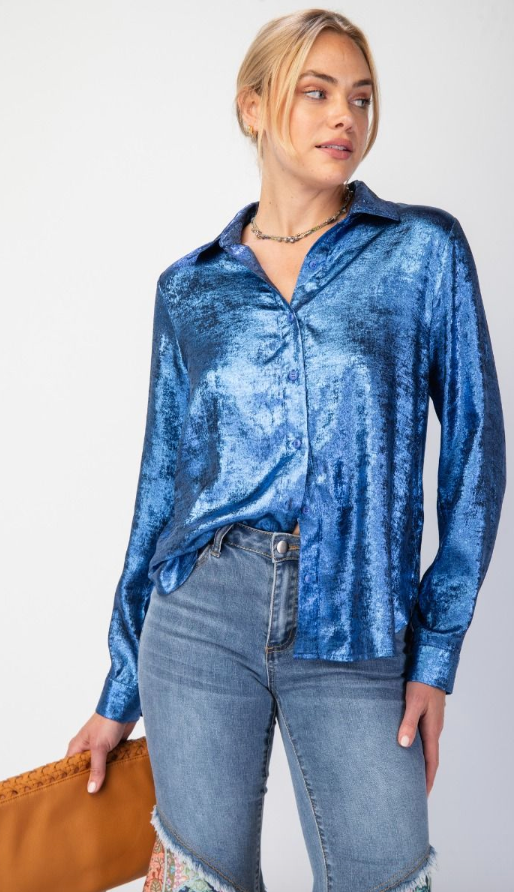 102625 Foil Woven Blouse - Sapphire