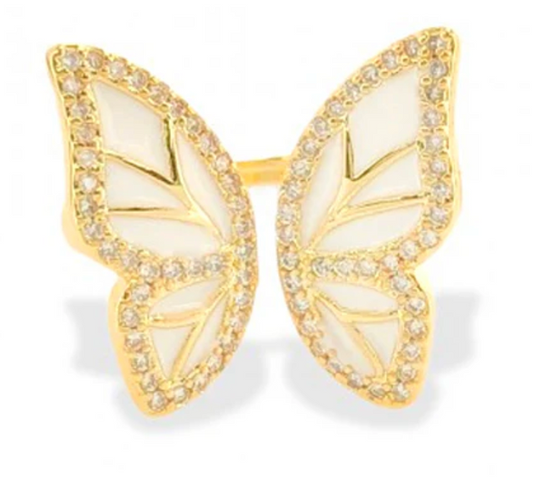 Enamel Butterfly Ring-White