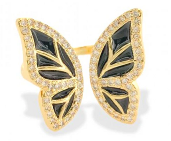 Enamel Butterfly Ring-Black