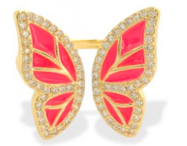 Enamel Butterfly Ring-Hot Pink