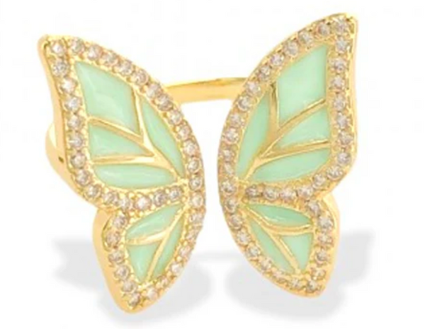 Enamel Butterfly Ring-Mint