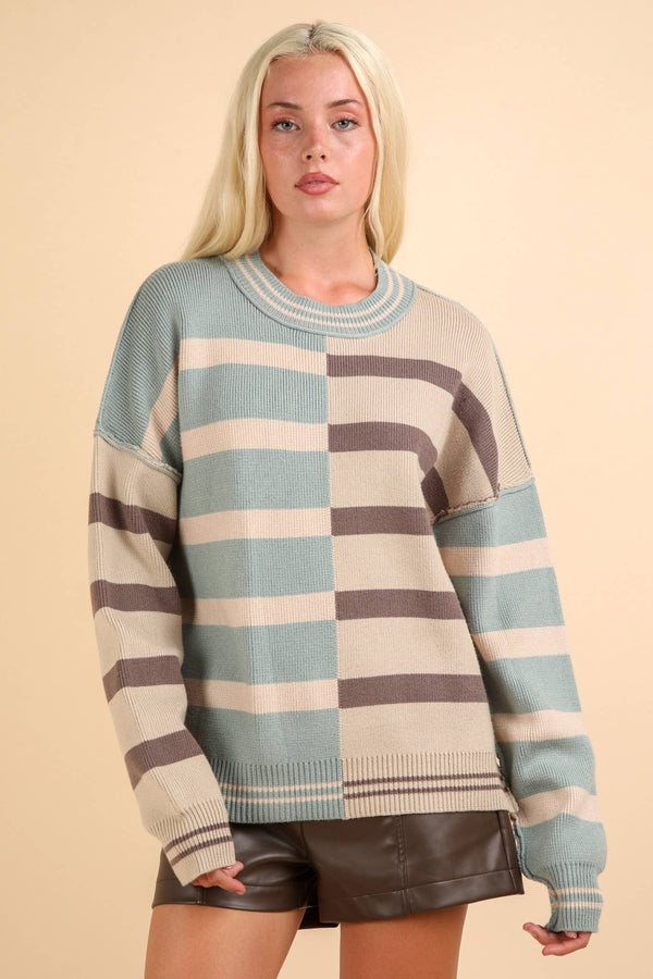 2501-009 Color Block Oversized Sweater