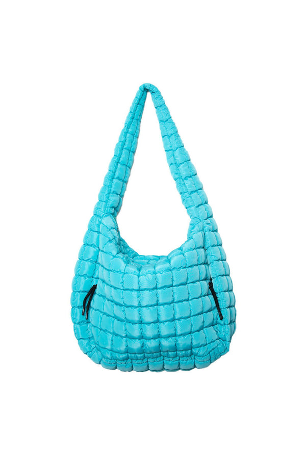 Blue Quilted Hobo Tote Bag