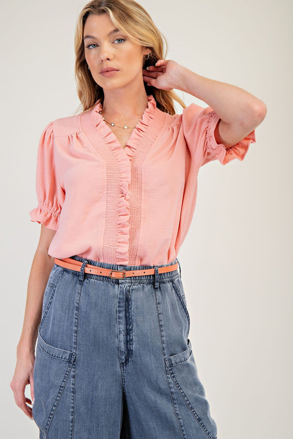 Crepe Woven Top-Peach