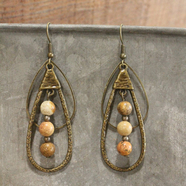 101809 Bronze Teardrop All Natural Stone Dangle Earrings